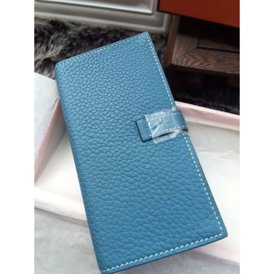 Fake Hermes Bearn Wallet In Blue Jean Leather Replica