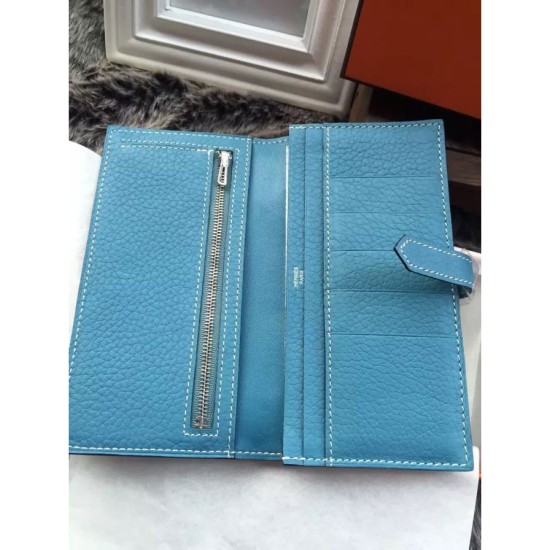 Fake Hermes Bearn Wallet In Blue Jean Leather Replica