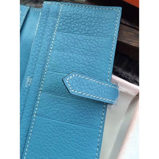 Fake Hermes Bearn Wallet In Blue Jean Leather Replica
