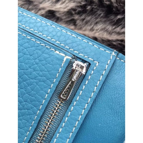 Fake Hermes Bearn Wallet In Blue Jean Leather Replica