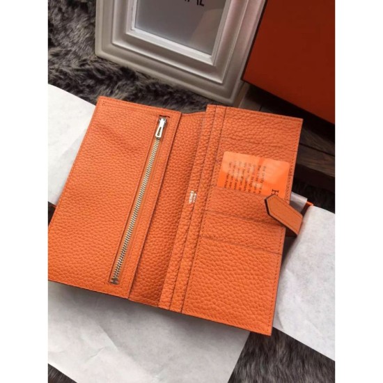 Replica Hermes Bearn Wallet In Orange Leather