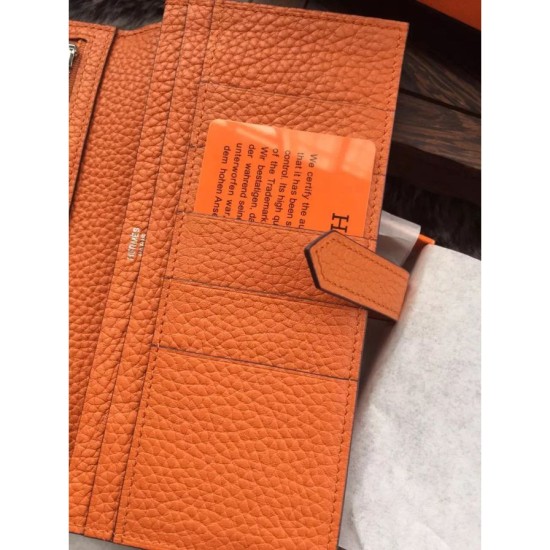 Replica Hermes Bearn Wallet In Orange Leather