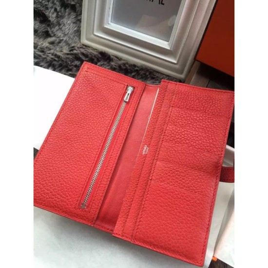 Fake Hermes Bearn Wallet In Vermillion Leather Replica
