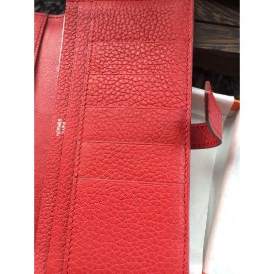 Fake Hermes Bearn Wallet In Vermillion Leather Replica