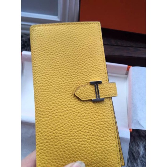 Replica Hermes Bearn Wallet In Yellow Leather