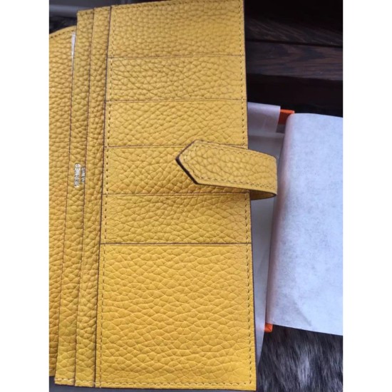 Replica Hermes Bearn Wallet In Yellow Leather