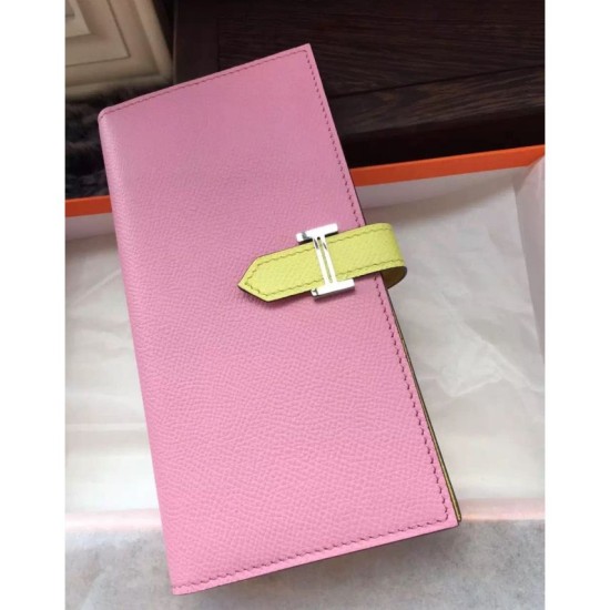 Fake Hermes Bicolor Bearn Wallet In Pink Epsom Leather Replica