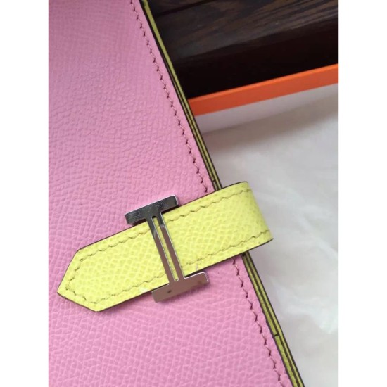 Fake Hermes Bicolor Bearn Wallet In Pink Epsom Leather Replica