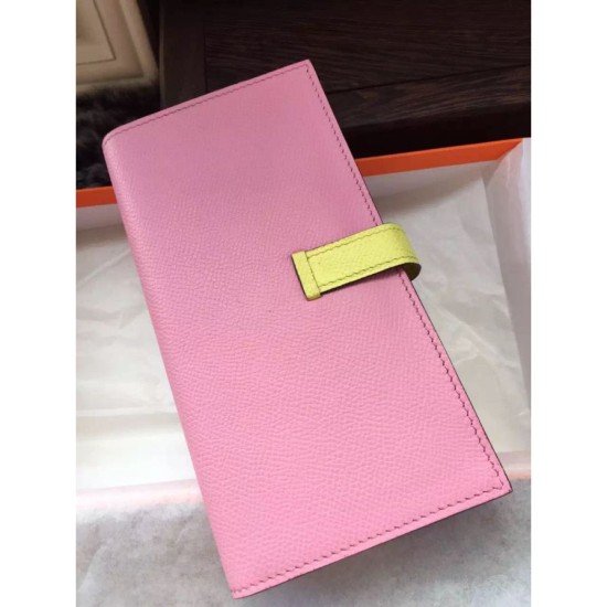 Fake Hermes Bicolor Bearn Wallet In Pink Epsom Leather Replica