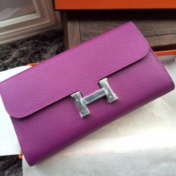 Replica Hermes Constance Long Wallet In Cyclamen Epsom Leather