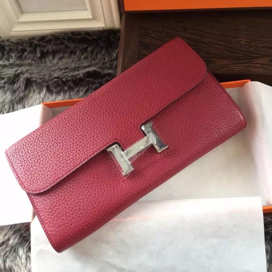 Fake Hermes Constance Long Wallet In Fuchsia Leather Replica