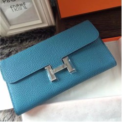 Replica Hermes Constance Long Wallet In Jean Blue Leather