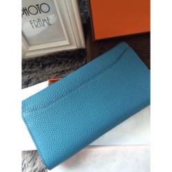 Replica Hermes Constance Long Wallet In Jean Blue Leather
