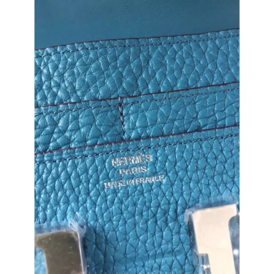 Replica Hermes Constance Long Wallet In Jean Blue Leather