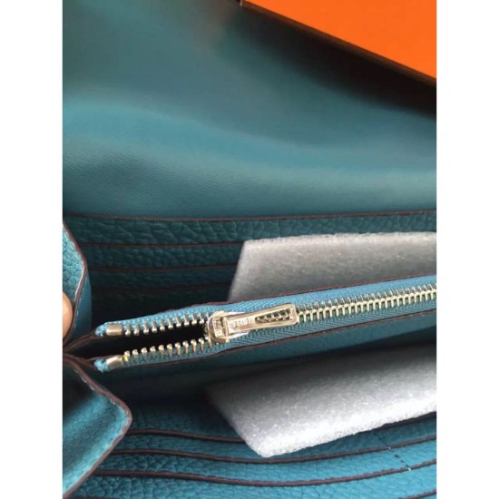 Replica Hermes Constance Long Wallet In Jean Blue Leather