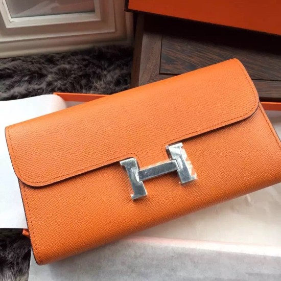 Replica Hermes Constance Long Wallet In Orange Epsom Leather