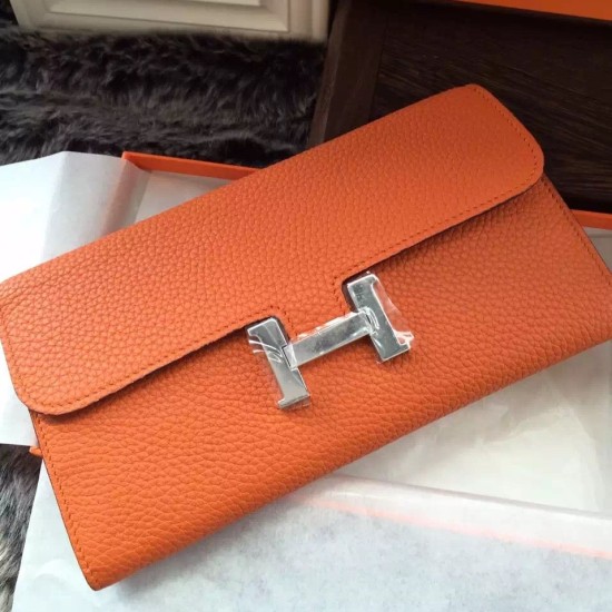Replica Hermes Constance Long Wallet In Orange Leather