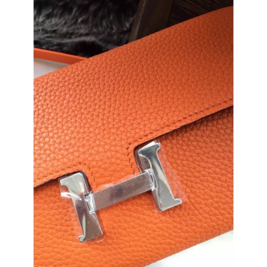 Replica Hermes Constance Long Wallet In Orange Leather