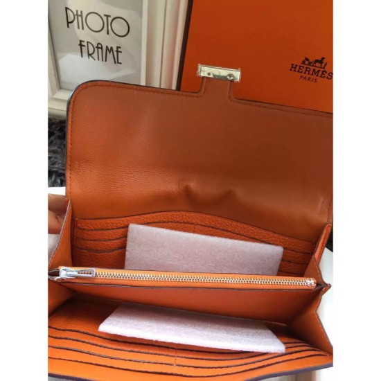 Replica Hermes Constance Long Wallet In Orange Leather