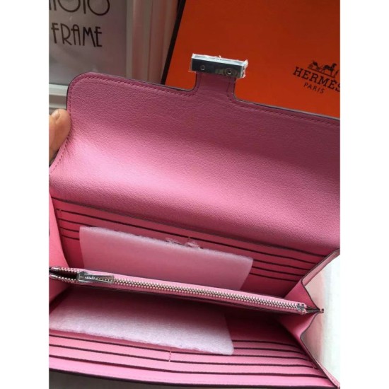 Fake Hermes Constance Long Wallet In Pink Epsom Leather Replica