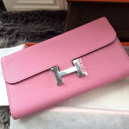 Replica Hermes Constance Long Wallet In Pink Leather
