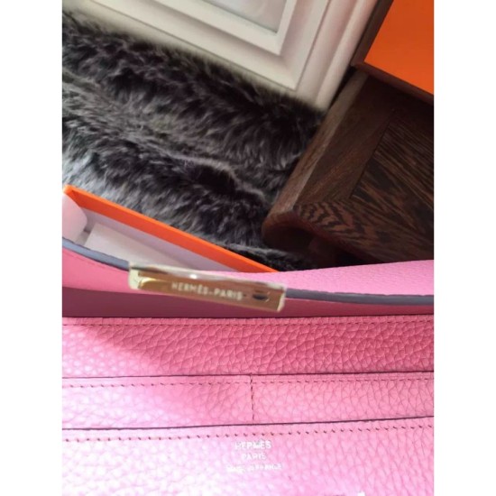 Replica Hermes Constance Long Wallet In Pink Leather