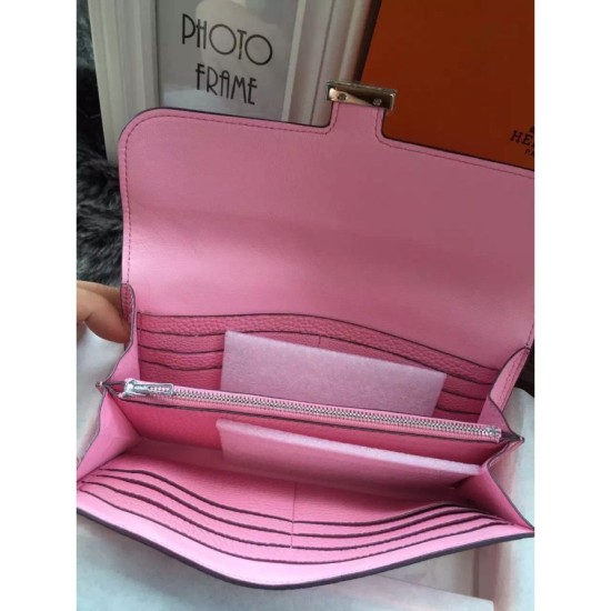 Replica Hermes Constance Long Wallet In Pink Leather