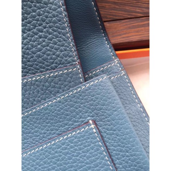 Replica Hermes Dogon Wallet In Blue Jean Leather