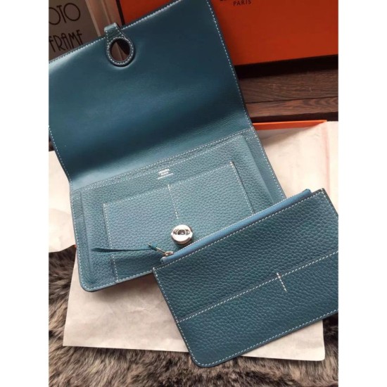 Replica Hermes Dogon Wallet In Blue Jean Leather