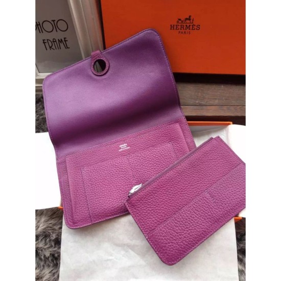 Fake Hermes Dogon Wallet In Cyclamen Leather Replica
