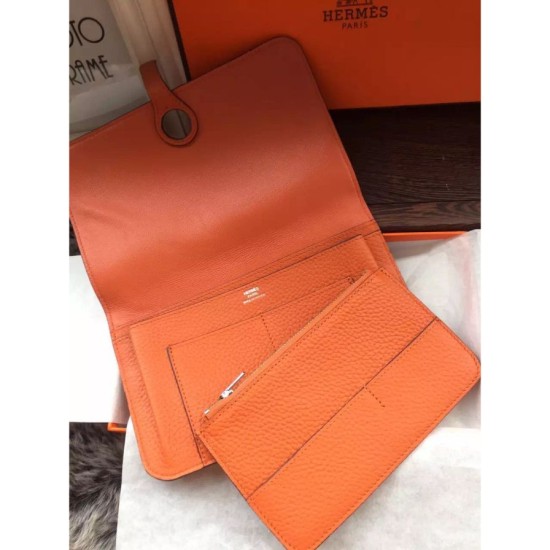 Replica Hermes Dogon Wallet In Orange Leather