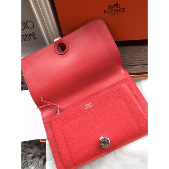 Replica Hermes Dogon Wallet In Vermillion Leather