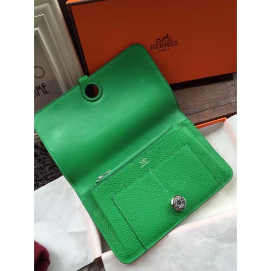 Fake Hermes Dogon Wallet In Vert Leather Replica