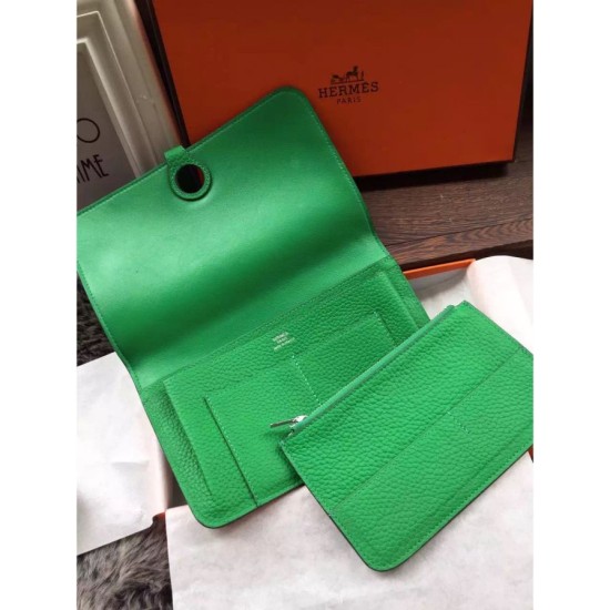 Fake Hermes Dogon Wallet In Vert Leather Replica
