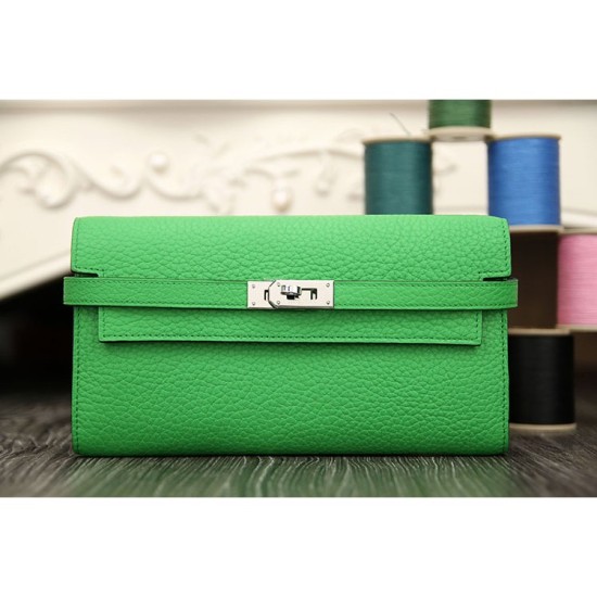 Replica Hermes Kelly Longue Wallet In Bamboo Clemence Leather