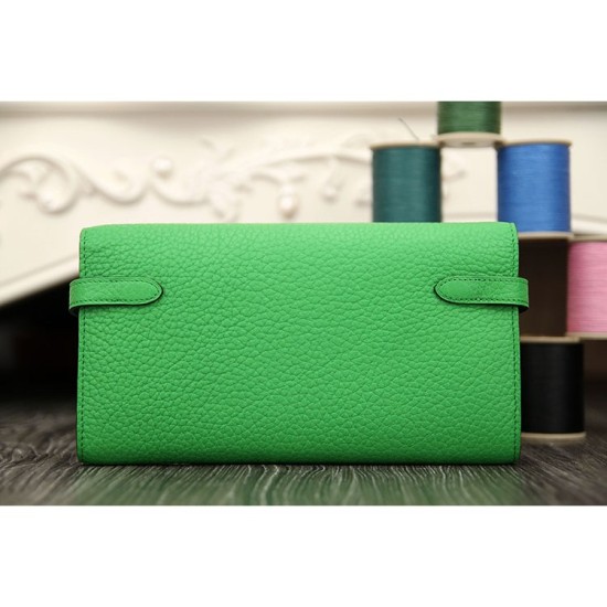Replica Hermes Kelly Longue Wallet In Bamboo Clemence Leather