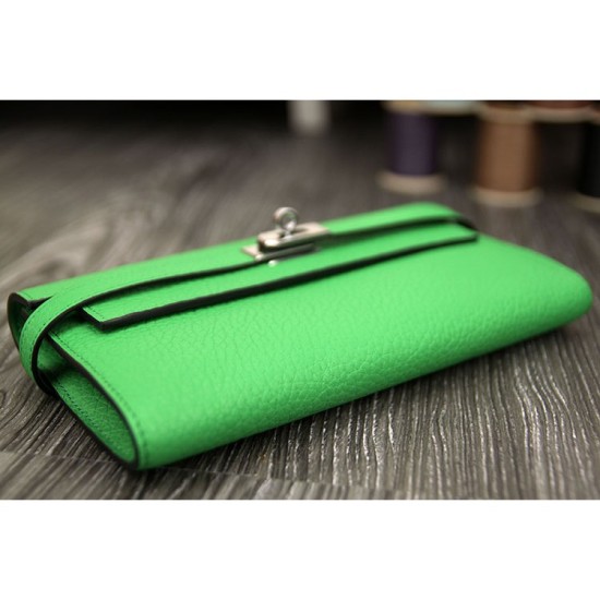 Replica Hermes Kelly Longue Wallet In Bamboo Clemence Leather