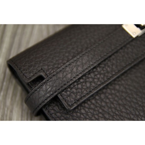 Replica Hermes Kelly Longue Wallet In Black Clemence Leather