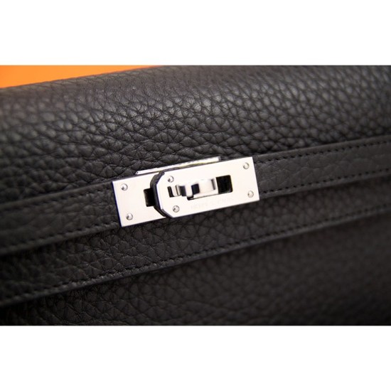 Replica Hermes Kelly Longue Wallet In Black Clemence Leather