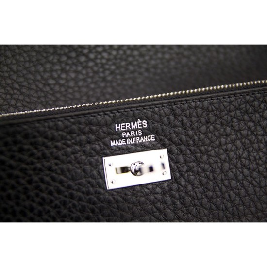 Replica Hermes Kelly Longue Wallet In Black Clemence Leather