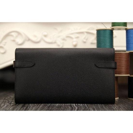Replica Hermes Kelly Longue Wallet In Black Epsom Leather