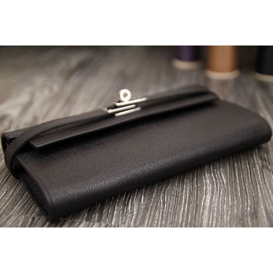 Replica Hermes Kelly Longue Wallet In Black Epsom Leather