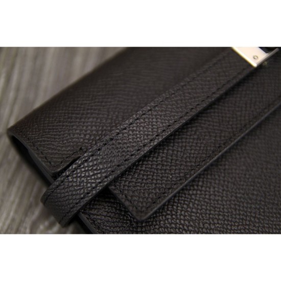Replica Hermes Kelly Longue Wallet In Black Epsom Leather