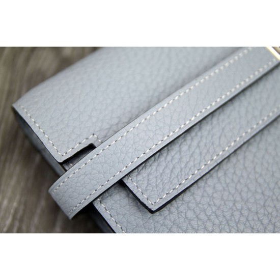 Replica Hermes Kelly Longue Wallet In Blue Lin Clemence Leather