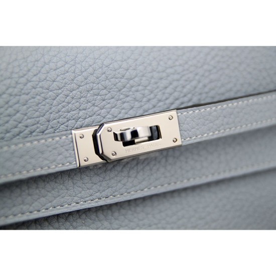 Replica Hermes Kelly Longue Wallet In Blue Lin Clemence Leather