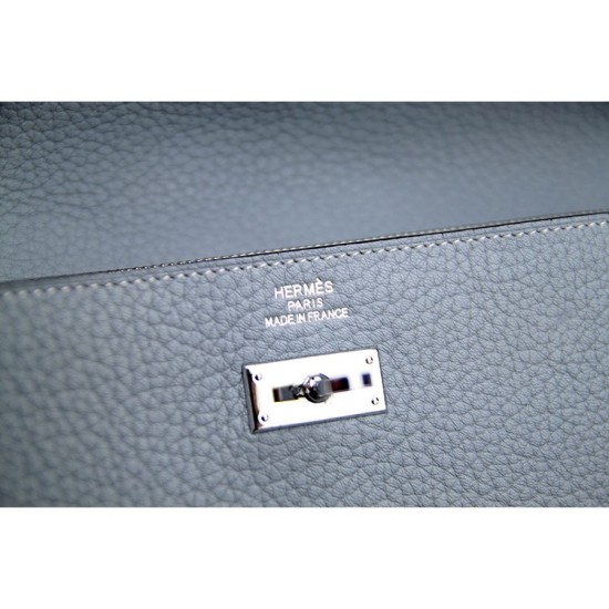 Replica Hermes Kelly Longue Wallet In Blue Lin Clemence Leather