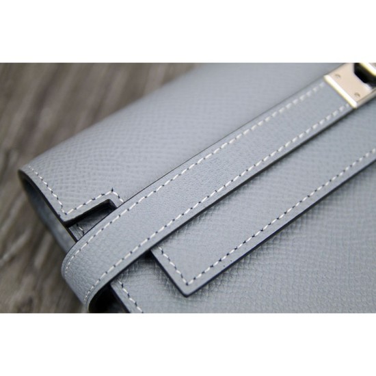 Fake Hermes Kelly Longue Wallet In Blue Lin Epsom Leather Replica