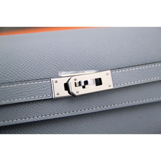 Fake Hermes Kelly Longue Wallet In Blue Lin Epsom Leather Replica