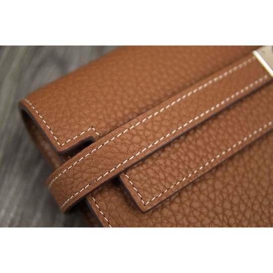 Fake Hermes Kelly Longue Wallet In Brown Clemence Leather Replica
