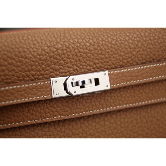 Fake Hermes Kelly Longue Wallet In Brown Clemence Leather Replica
